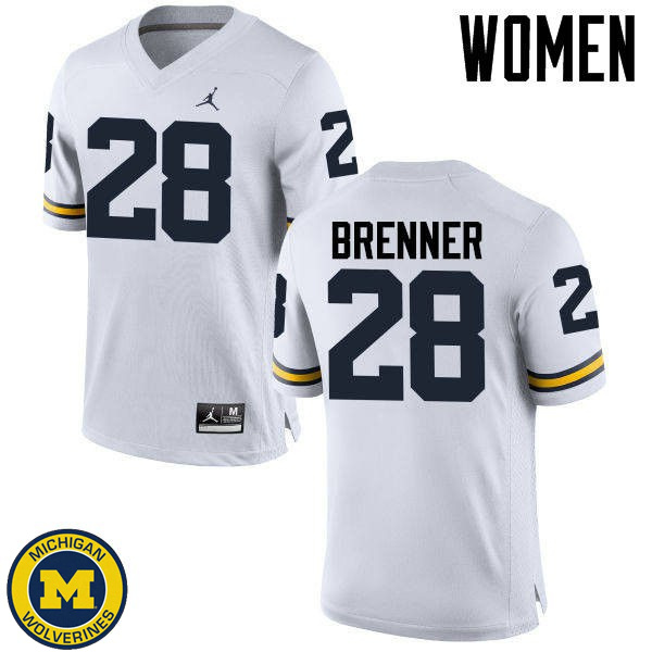 Women's Michigan Wolverines #28 Austin Brenner White Official Game Jersey